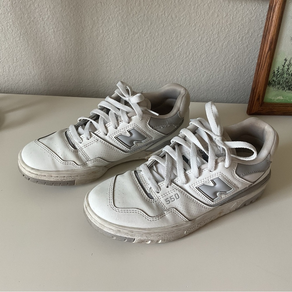 New Balance White and Gray 550 Low-Top Sneakers